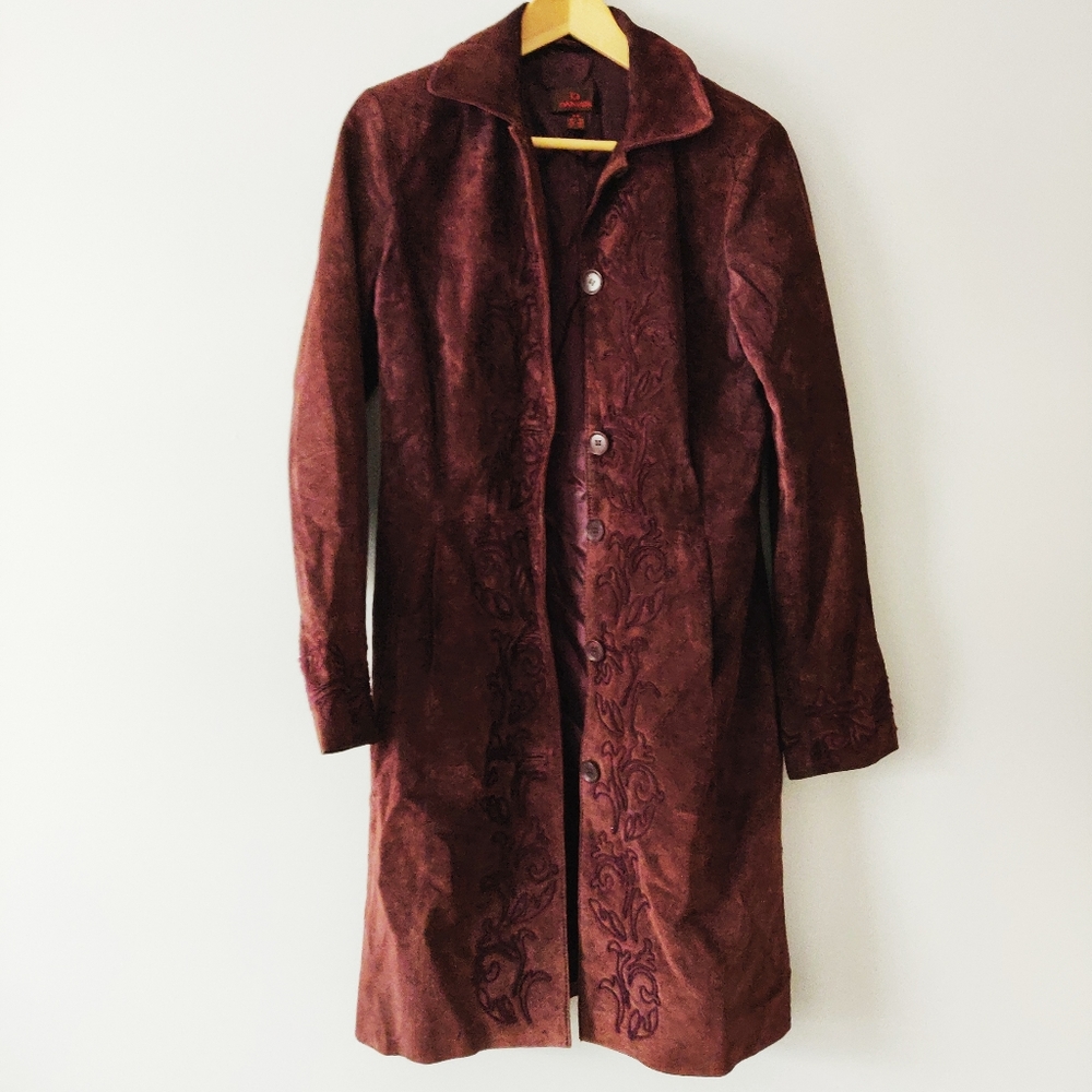 Vintage Danier Genuine Leather Suede Burgundy Plum Long Coat